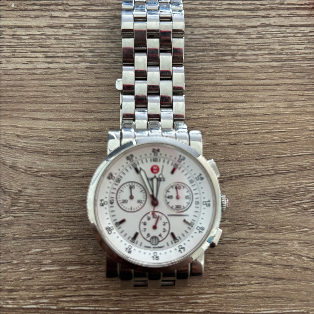 Michele Silver Stainless Steel White Dial Chronograph Watch